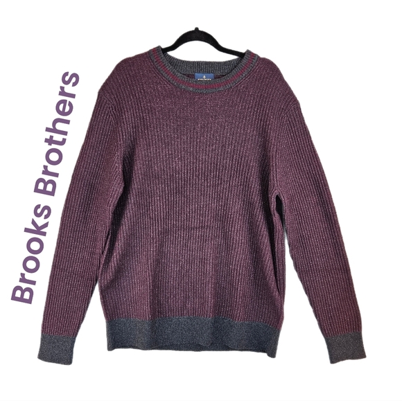 Brooks Brothers Mens Plum & Dark Gray Wool Blend Pull Over Sweater Sz XL Winter - Picture 1 of 8